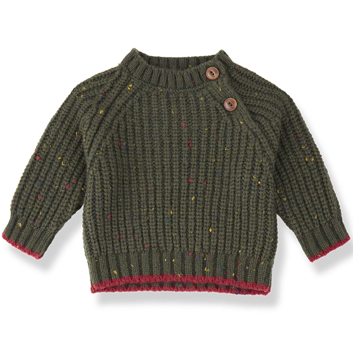 1+ in the Family The Maligne Sweater with textured knit, button neckline and ribbed trims
