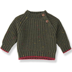 1+ in the Family The Maligne Sweater with textured knit, button neckline and ribbed trims
