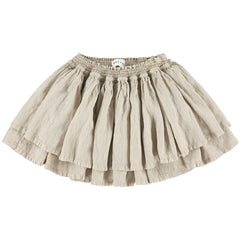 The Margot Skirt from Morley. This charming tiered skirt features a delicate pinstripe pattern in barley shade.