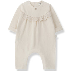 1+ in the Family The Merignac Jumpsuit in cream with knit collar and lace ruffle detail