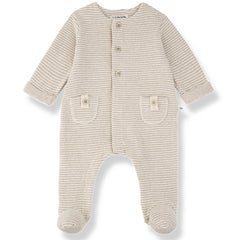 1+ in the Family The Metz Jumpsuit with Feet in beige and white stripes with pockets