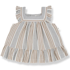 Miriam Dress from 1+ in the Family. This is a baby dress featuring a square neckline and delicate ruffle details.