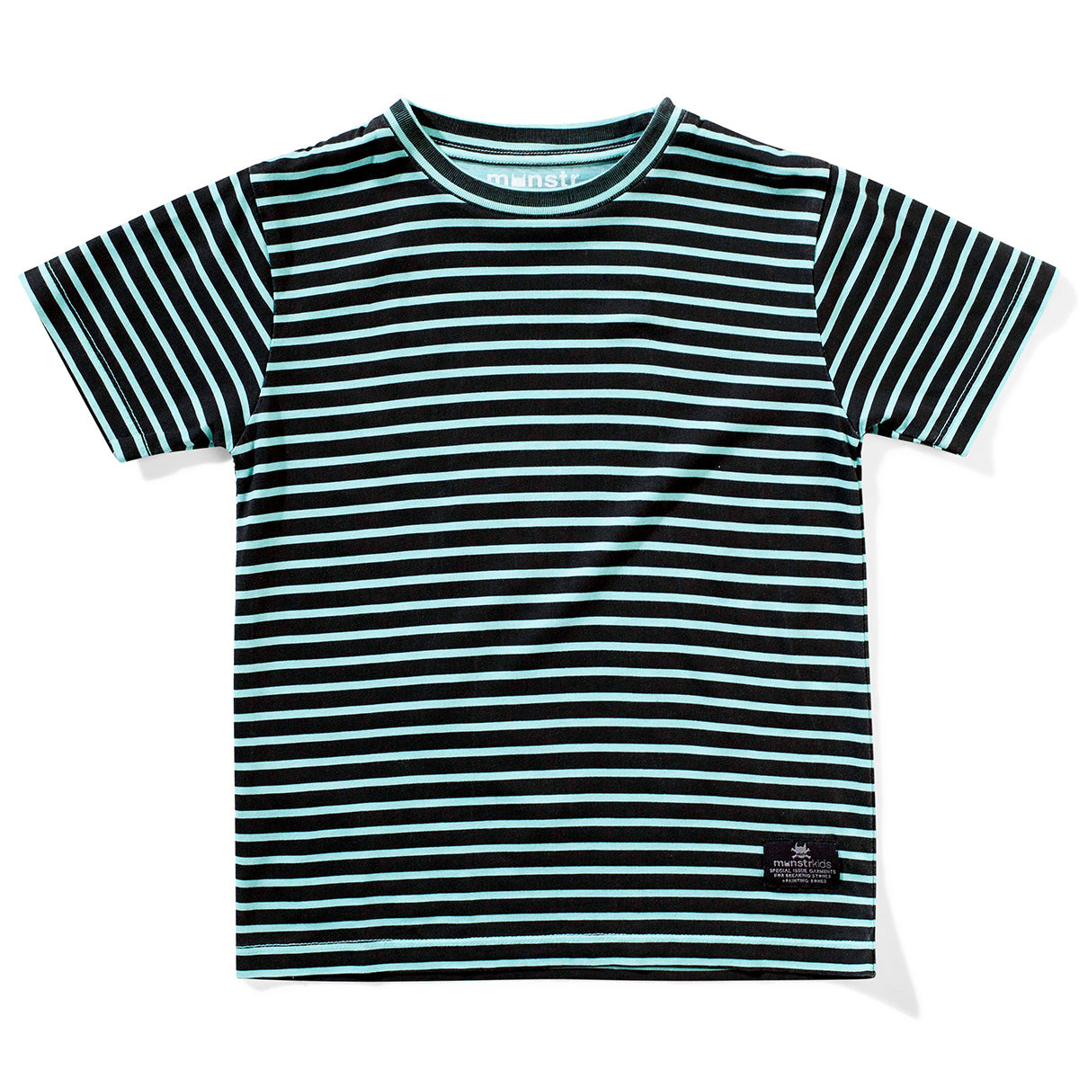 The Starsand Tee from Munster. Crew neck, Short sleeve, Sewn in brand label, Stripe print. 