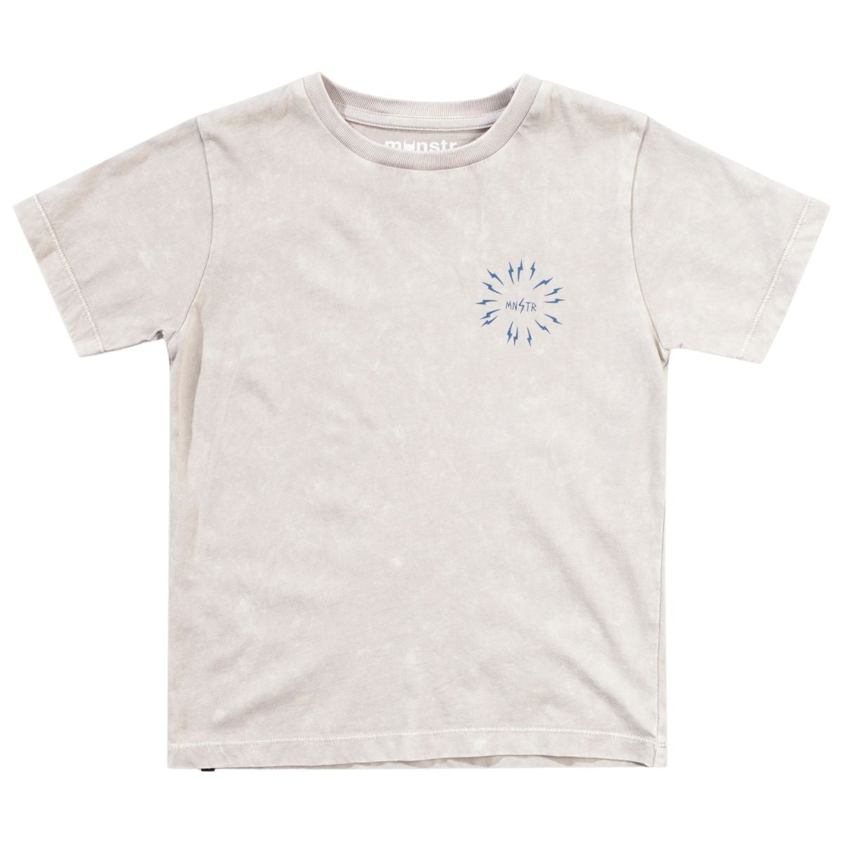 The Electric Tee from Munster. A relaxed-fit tee in a soft sand beige shade, featuring a subtle washed effect.