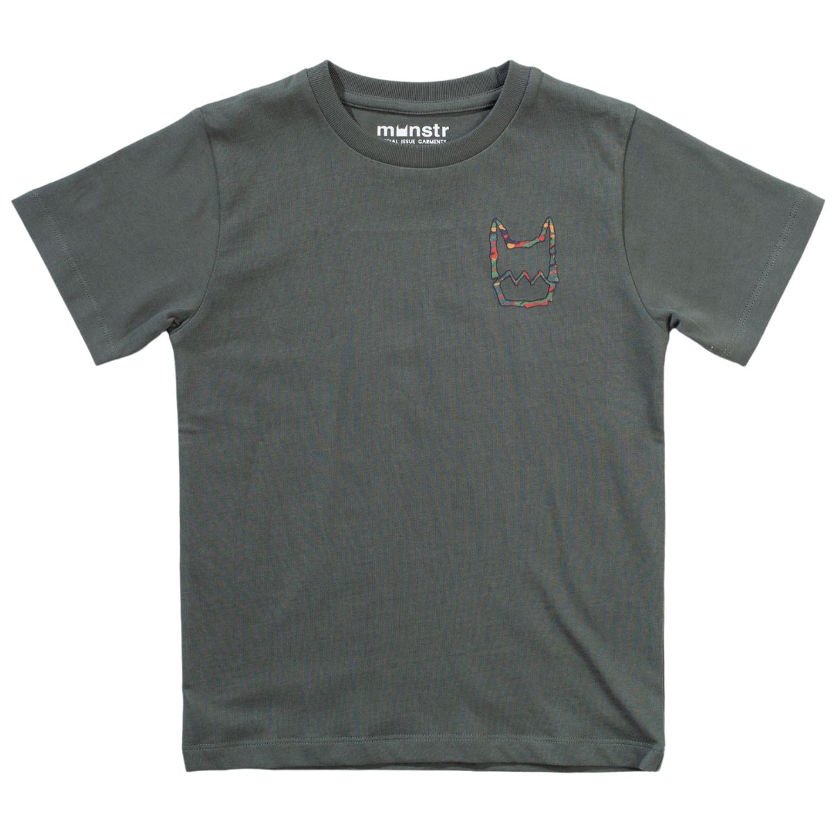 The Morebones Tee from Munster. A deep ocean-green t-shirt featuring a printed monster logo on the chest and back.