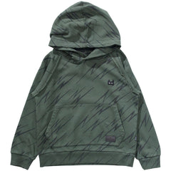 The Zapper Hoody from Munster. Printed hoodie with kangaroo pocket, ribbed trims, and small patch detail.