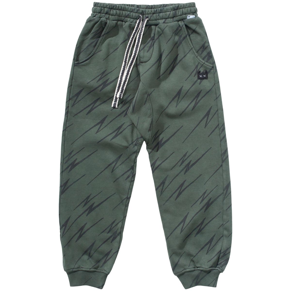 The Amped Pant from Munster. Printed jogger pants with ribbed cuffs, side pockets, and drawstring waist.