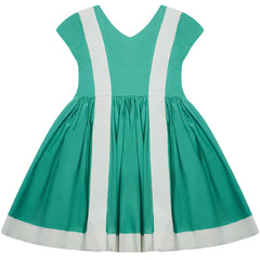 The Motorway Dress from The Middle Daughter. Cotton poplin v neck dress with grosgrain ribbon detailing to front and back.