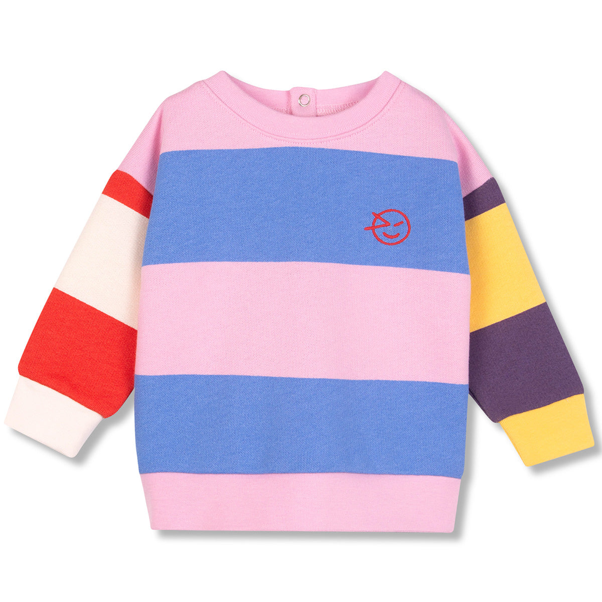 Mini Parasol Sweatshirt from Wynken with pink and blue stripes, multicolour sleeves, crew neck and embroidered logo
