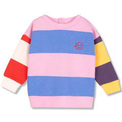 Mini Parasol Sweatshirt from Wynken with pink and blue stripes, multicolour sleeves, crew neck and embroidered logo