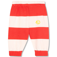 Mini Parasol Track Pant from Wynken with red and ecru stripes, elastic waist and cuffs, and small embroidered logo