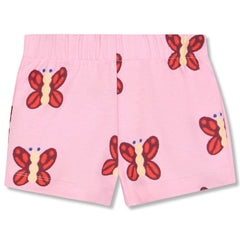 Mini Bon Bon Short from Wynken in pink cotton with red butterfly print, elastic waist