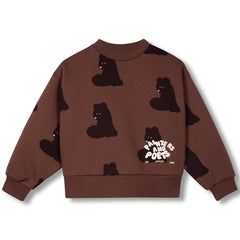Mini Rusty Bear Sweater by Wynken, brown kids sweatshirt with all-over bear print and relaxed fit