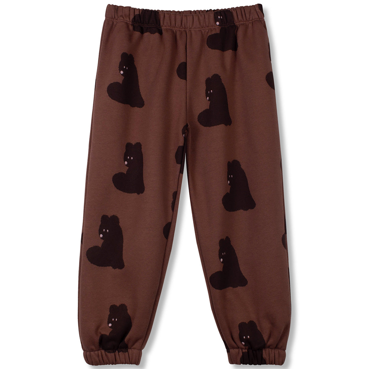 Mini Rusty Bear Pants by Wynken, brown kids jogger pants with all-over bear print and elastic cuffs