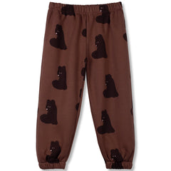 Mini Rusty Bear Pants by Wynken, brown kids jogger pants with all-over bear print and elastic cuffs