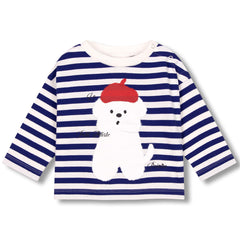 Wynken The Mini Le Petit Artiste Stripe Tee organic cotton with navy stripes and dog print