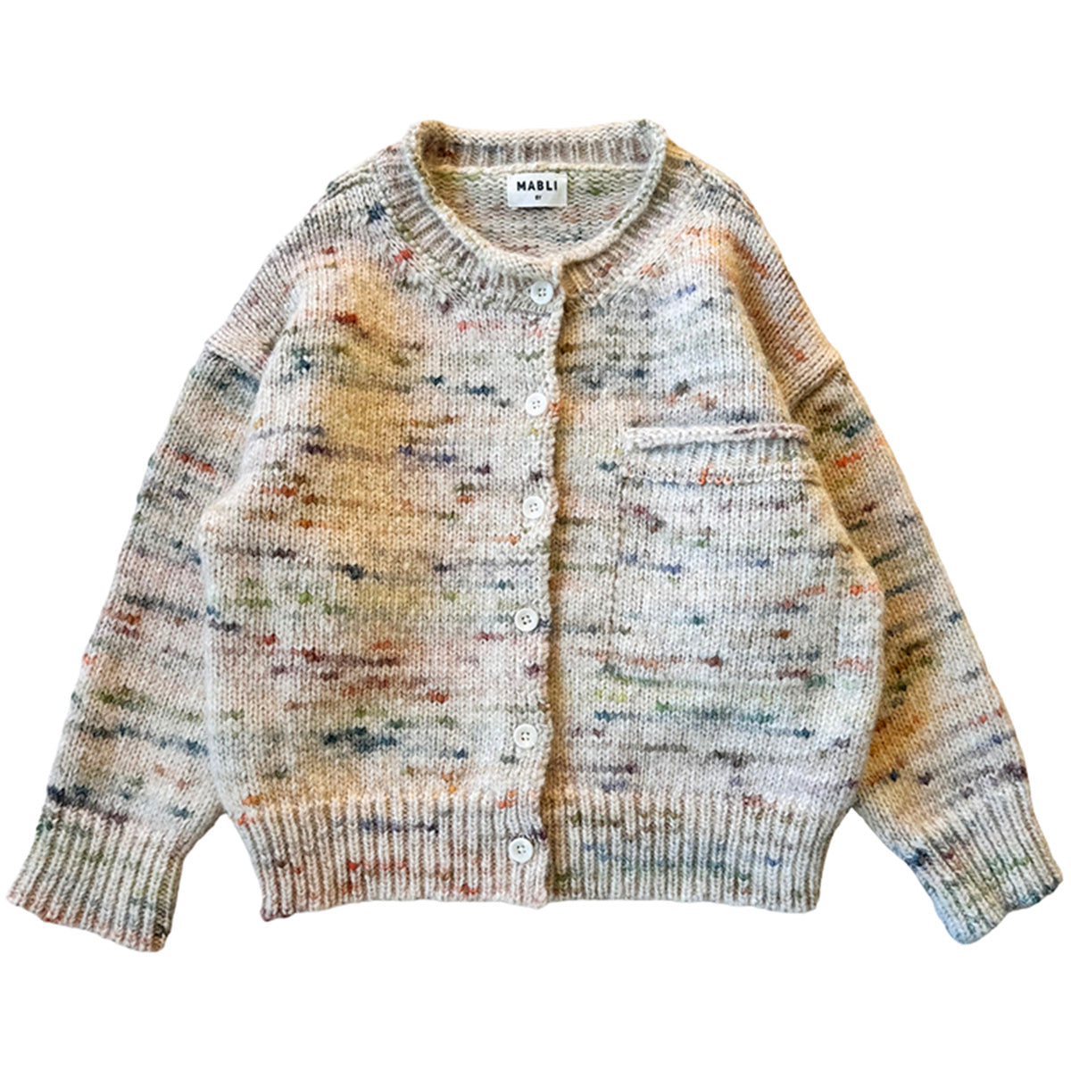Blewog Cardigan from Mabli Knits. A soft and fluffy relaxed-fit Cardigan with an oversized chest pocket.