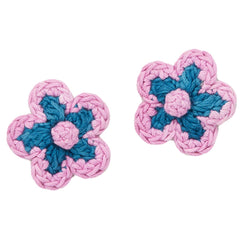 The Medium Flower Clip Set from Misha & Puff. A two-color hand-crocheted flower set on alligator clips in Pima cotton.