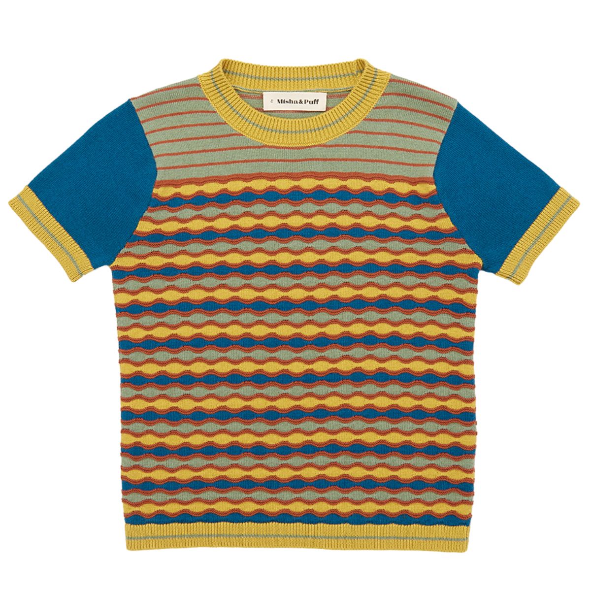 The Merengue Bobby Top from Misha & Puff. A short-sleeved ringer-style top in a fine-gauge Pima cotton knit