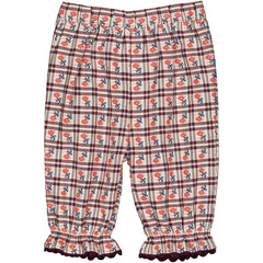 Mignon Baby Pants by Hello Simone in jacquard cotton with flounced ankles and ric rac trim.