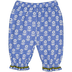 Mignon Baby Pants by Hello Simone in jacquard cotton with flounced ankles and ric rac trim.