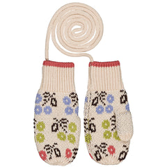Hello Simone The Mouffy Girl Mitten wool jacquard mittens with thumb, ribbed edges and long cords