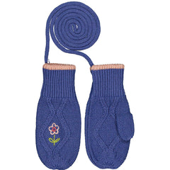 Hello Simone The Mouffy Mitten Cable Knit wool mittens with floral embroidery and long cords