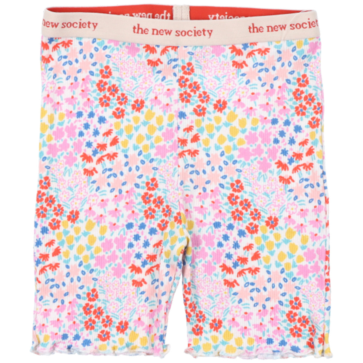 The Nicolette Biker from The New Society. Ribbed openwork biker shorts featuring a stunning anemone floral print.