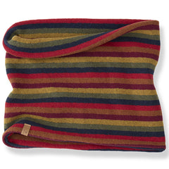 The Nur Neck from 1+ in the Family with multicolor horizontal stripes and a soft knit foldover design.