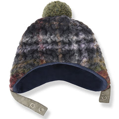 The Ontario Hat from 1+ in the Family with a multicolor knit pattern, soft lining, and green pom-pom.