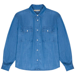 The Ophelia Shirt from The New Society. This wide long-sleeve shirt features a classic shirt collar, two front pockets.