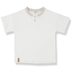 The Ordis Tee from 1+ in the Family in off-white with short sleeves and a two-button placket neckline.