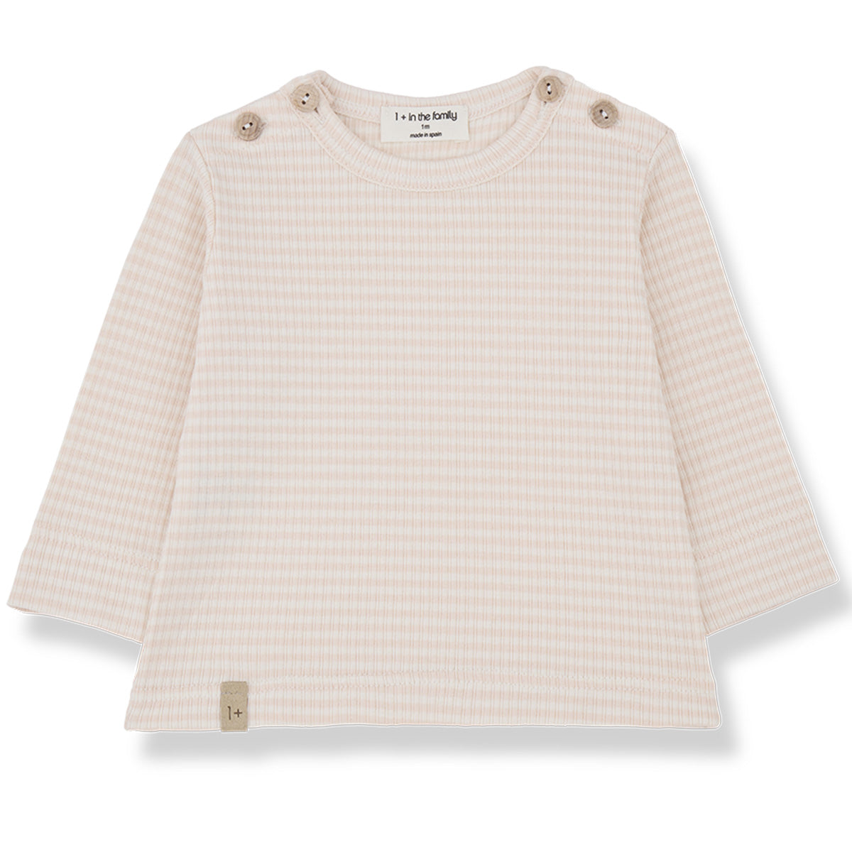 The Ot Long Sleeve Shirt from 1+ in the Family. This is a baby long-sleeve top with a classic round neckline and button details.