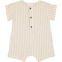 The Hawai Cotton Crepe Stripe Overall from Louis Louise. Short jumpsuit, front button placket, short sleeves 