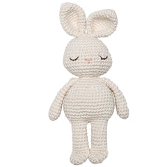 The Bunny Mini Doll from Patti Oslo, handcrafted crochet bunny in soft cream cotton for babies and nurseries.