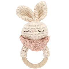 The Bunny Teething Ring from Patti Oslo, crochet bunny teether with a natural wooden ring for babies.