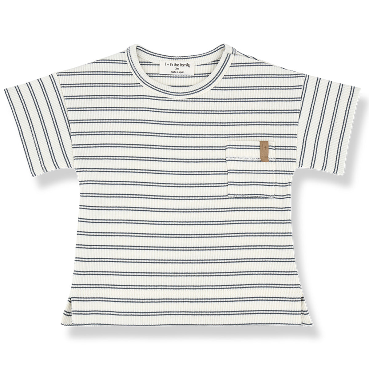 The Pauli Tee from 1+ in the Family. Soft striped t-shirt with a ribbed texture, chest pocket, and side slits.