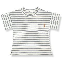 The Pauli Tee from 1+ in the Family. Soft striped t-shirt with a ribbed texture, chest pocket, and side slits.