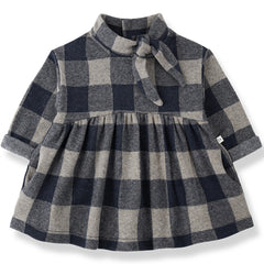 1+ in the Family The Perugia Dress in navy plaid with mock neck, tie bow and side pockets