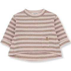 The Petra Sweater from 1+ in the Family. Striped baby top with long sleeves, a small front pocket.