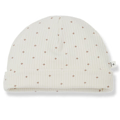The Pim Beanie from 1 + in the Family. Bottom turn-ups, Ribbed, Star print