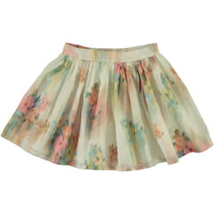 The Paris Skirt by Bebe Organic, sheer kids skirt with soft pastel floral print, gathered waist, and airy silhouette.