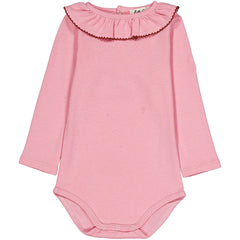 Hello Simone The Pernille Baby Body jersey bodysuit with ruffled collar and crochet trim