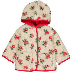 Hello Simone The Poppy Fleece Coat printed hooded baby coat with patch pockets and snap closure