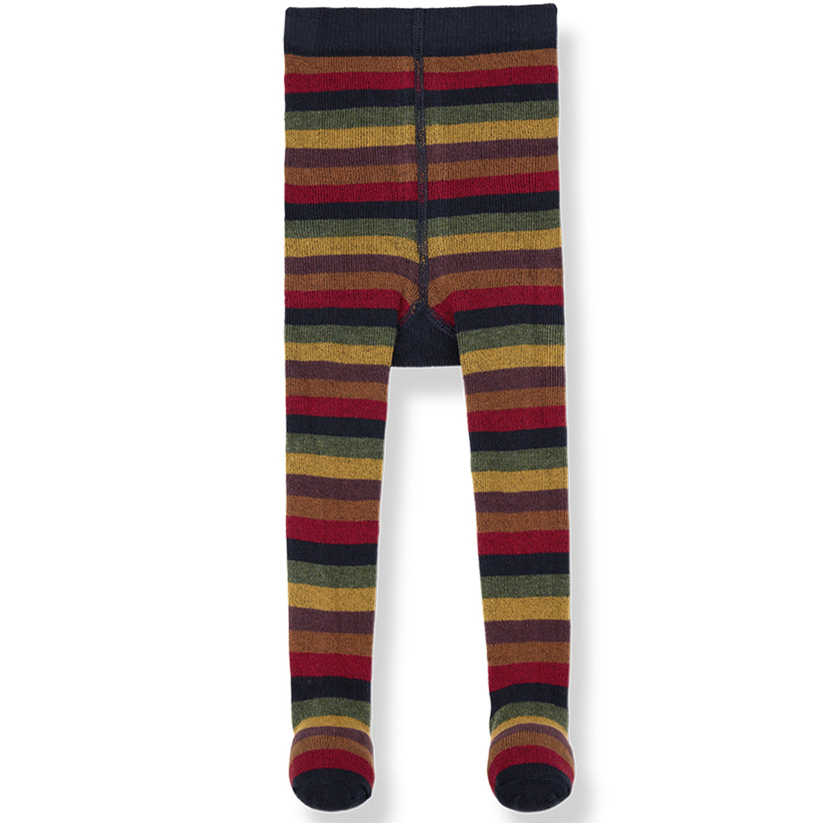 1+ in the Family The Ragusa Tights with striped knit design in navy, green, mustard yellow and red