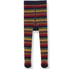 1+ in the Family The Ragusa Tights with striped knit design in navy, green, mustard yellow and red
