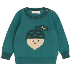 Ramble Acorn Knit Sweater by The Bonnie Mob. Knitted sweater with a cute acorn intarsia on a unisex fern green base