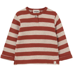 Cozmo The Remo Sweater striped baby knit with snap neckline and rolled-up sleeves