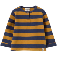Cozmo The Remo Sweater striped baby knit with snap neckline, side openings and rolled sleeves