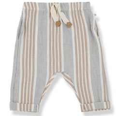 The Roberto Pants from 1+ in the Family. A stylish pair of striped, lightweight pants in a petroleum colorway.